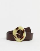 Asos Design Hip And Waist Belt With Marble Abstract Buckle-brown