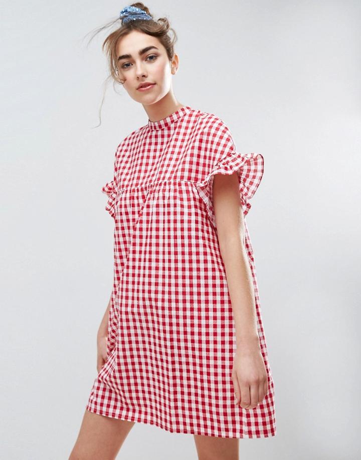 Asos Red Gingham Smock Dress - Multi