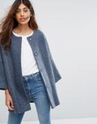 Helene Berman Wool Blend Kimono Bobble Knit Coat - Blue