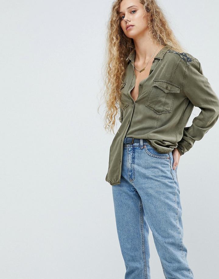 Pepe Jeans Embroidered Shoulder Utility Shirt - Green