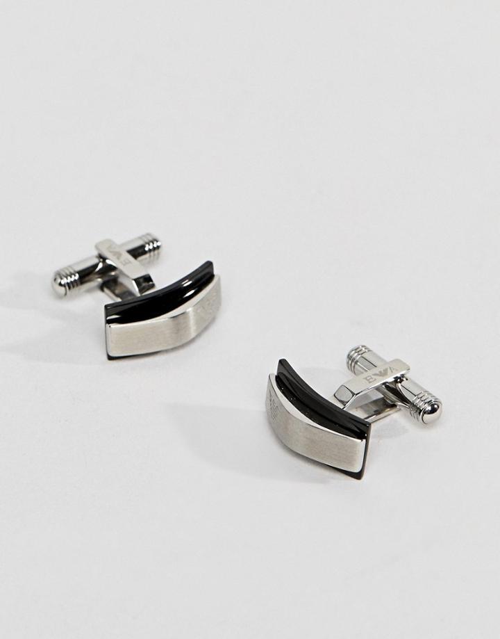 Emporio Armani Logo Cufflinks In Black & Silver - Silver