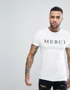 Asos Muscle T-shirt With Merci Print - White