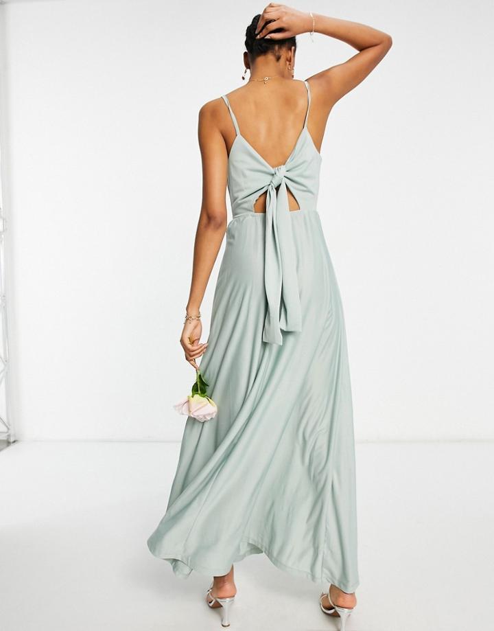 Asos Design Wrap Front Tie Back Maxi Dress In Sage Green