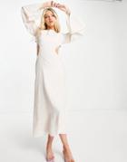 Skylar Rose Cut Out Lace Up Back Satin Midi Dress In Cream-white