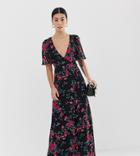 Fashion Union Petite Maxi Dress In Dobby Floral - Black