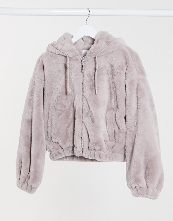 Bershka Faux-fur Cropped Jacket In Lilac-purple