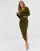 Asos Design Two-piece Rib Knit Midi Skirt-green