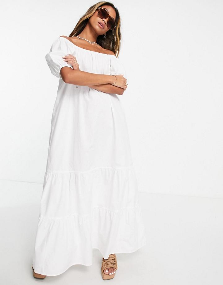 Topshop Ruched Sleeve Maxi Dress In White