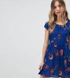 Brave Soul Petite Floral Print Smock Dress - Blue