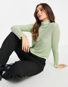 Asos Design Roll Neck Sweater In Green Metallic