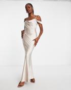 Style Cheat Cold Shoulder Satin Maxi Dress In Champagne-neutral