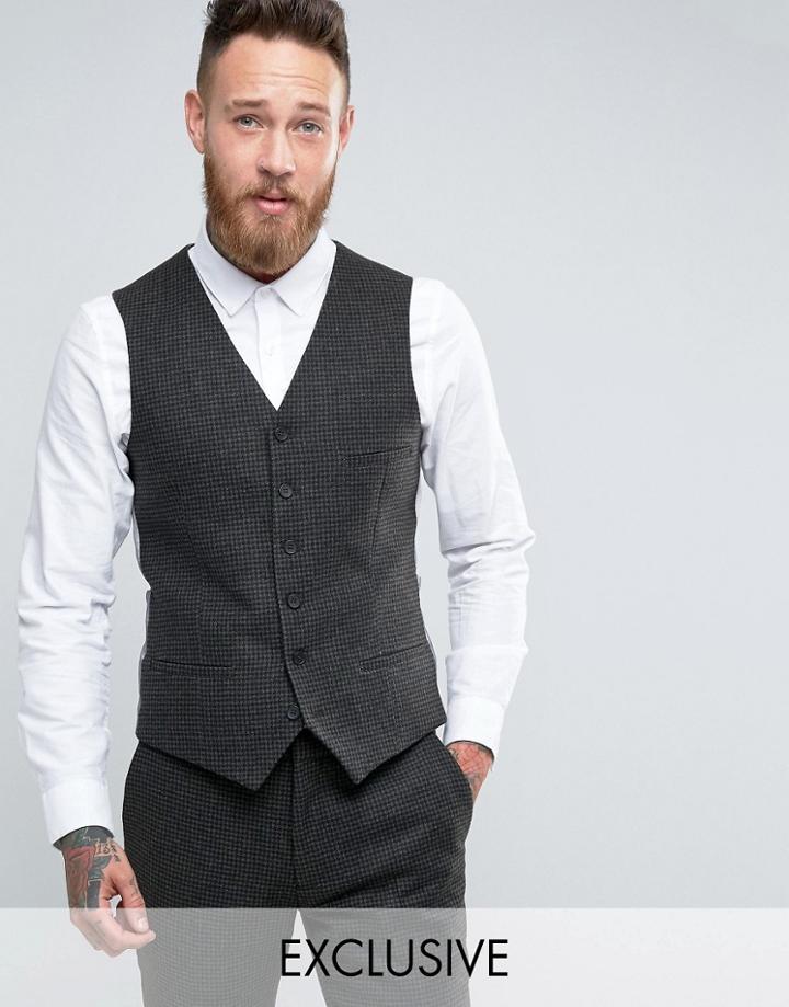 Heart & Dagger Skinny Vest In Houndstooth - Green