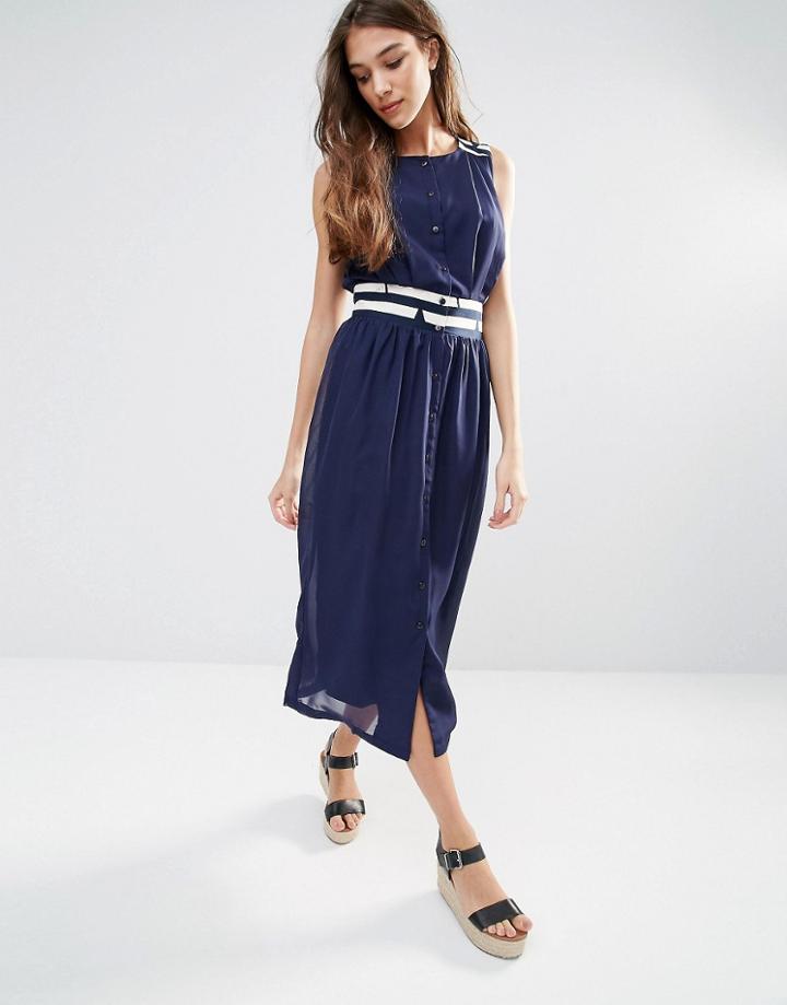 Lavand Contrast Waist Midi Dress - Blue