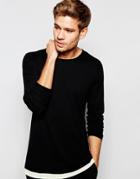 Selected Homme Knitted Sweater With Contrast Hem - Black