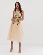 Asos Design Embellished Halter Midi Dress With Floral Embroidery-pink