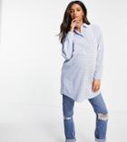Missguided Maternity Poplin Shirt In Blue Spliced Stripe-blues