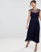 Coast Cleo Pleated Bridesmaids Dress With Lace Yolk - Navy