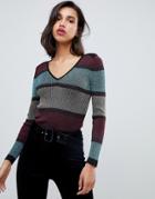 River Island Knitted Sweater With V-neck In Stripe-multi
