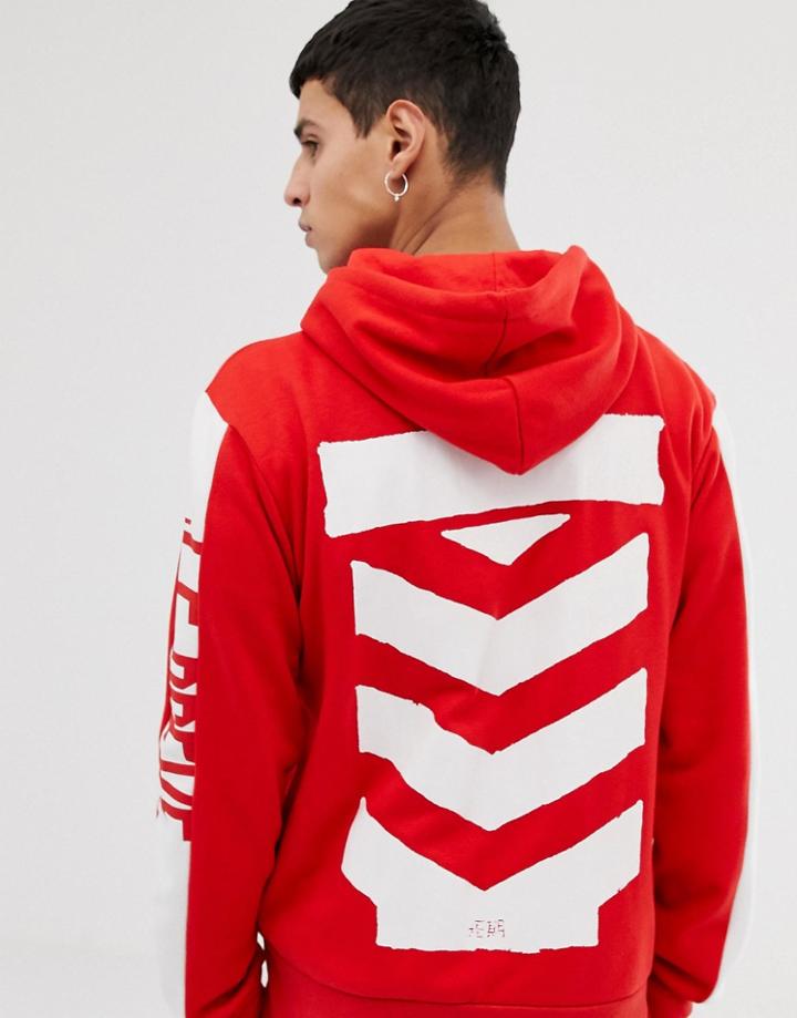 Le Breve Stencil Back Print Hoodie-red