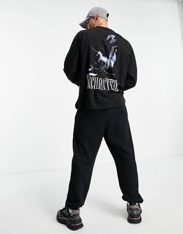 Asos Dark Future Oversized Long Sleeve T-shirt In Black With Gothic Graphic Print