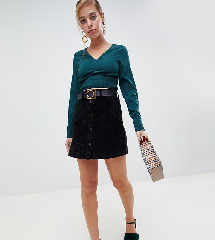 Vero Moda Petite Button Through Cord Skirt - Black