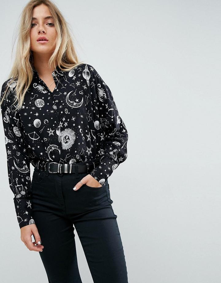 Asos Cropped Shirt In Stargazer Print - Multi