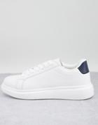 Brave Soul Flatform Minimal Lace Up Sneakers In White/navy