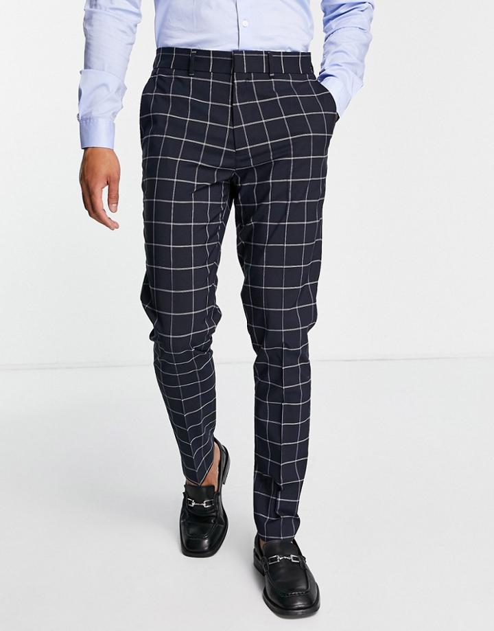 Asos Design Skinny Suit Pants In Navy Windowpane Plaid