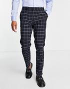 Asos Design Skinny Suit Pants In Navy Windowpane Plaid