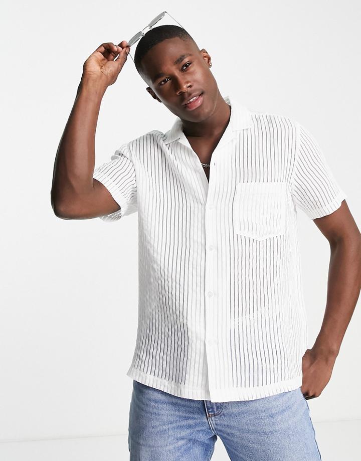 Topman Revere Shirt With Burnout Stripe In White