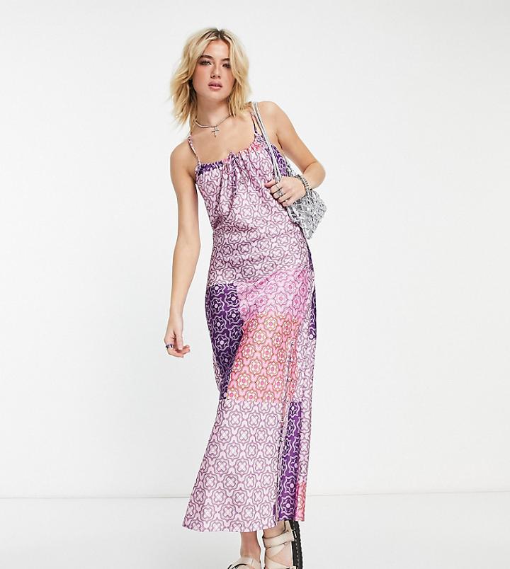Reclaimed Vintage Inspired Cami Midi Dress In Bright Pink Scarf Print