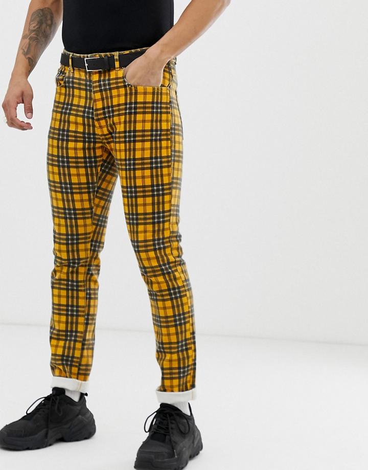 Pull & Bear Jeans In Yellow Check Two-piece - Yellow