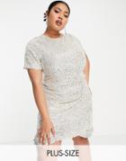 Ever New Curve Cap Sleeve Frill Hem Sequin Mini Dress In Silver