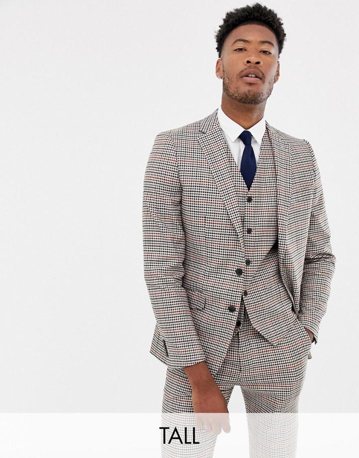Gianni Feraud Tall Slim Fit Heritage Check Wool Blend Suit Jacket-brown