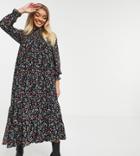Asos Design Petite Shirred Bodice Maxi Dress In Botanical Print-multi