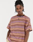 Asos Design Oversized T-shirt With Retro Stripe On Textured Jersey - Brown