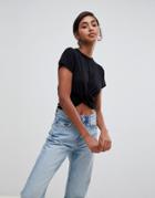 Brave Soul Crop T Shirt With Twist Front - Black