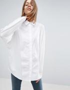 Asos White Oversized Jersey Shirt With Poplin Contrast Panel - White