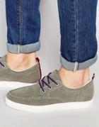 Asos Lace Up Sneakers In Gray Faux Suede With Back Pull - Gray
