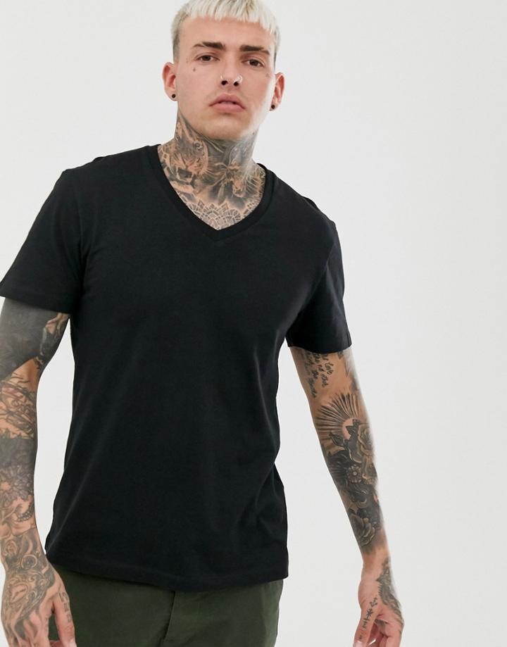 Asos Design T-shirt With V Neck In Black