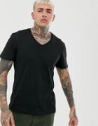 Asos Design T-shirt With V Neck In Black
