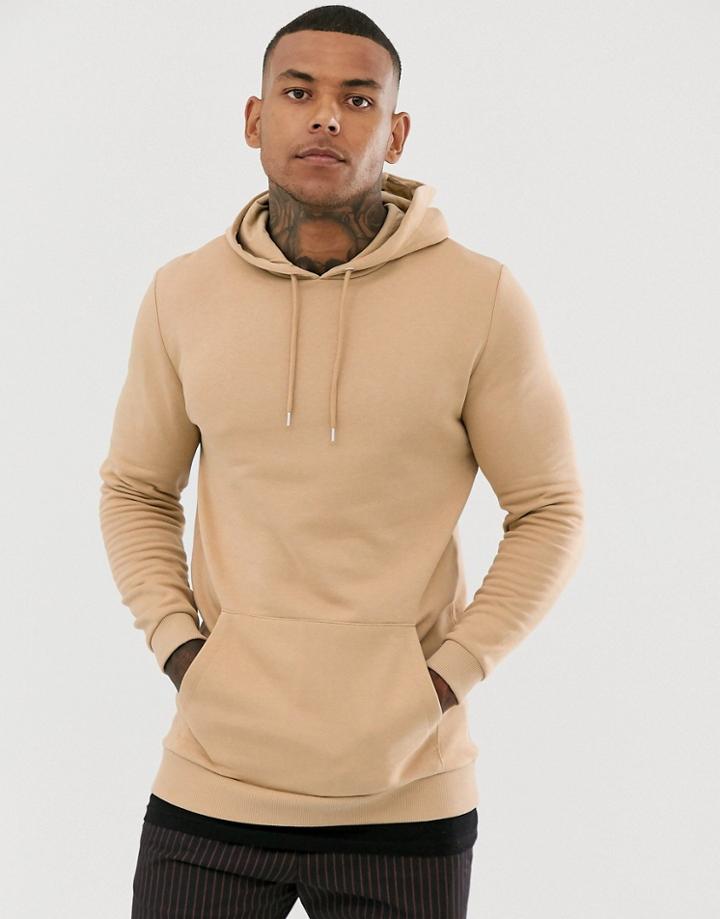 Asos Design Longline Hoodie With Mock T-shirt Hem In Beige - Beige
