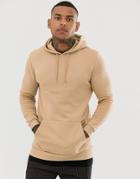 Asos Design Longline Hoodie With Mock T-shirt Hem In Beige - Beige