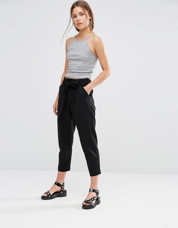 New Look Tie Waist Peg Leg Pant - Black