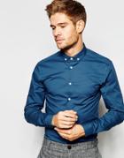 Asos Skinny Shirt In Teal With Button Down Collar - Teal