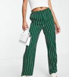 Vila Petite Wide Leg Pants With Elastic Waist In Green Stripe