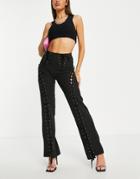Club L London Lace Up Detail Pants In Black