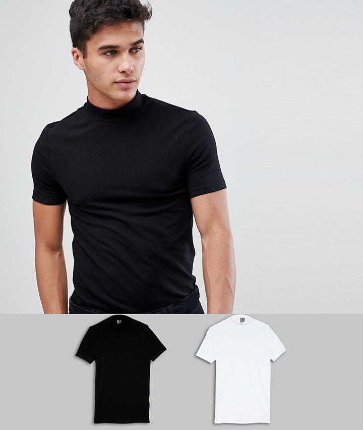 Asos Design Muscle Fit T-shirt With Turtleneck 2 Pack Save - Multi