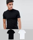 Asos Design Muscle Fit T-shirt With Turtleneck 2 Pack Save - Multi