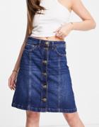 River Island Denim Button Up Skirt In Blue